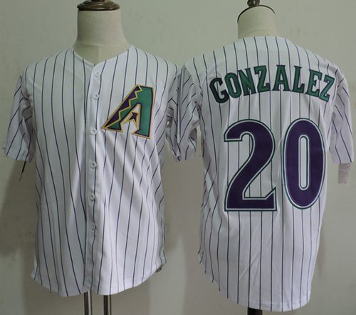 Mitchell And Ness Diamondbacks #20 Luis Gonzalez White Strip Throwback Stitched MLB Jersey - Click Image to Close